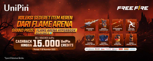 Flame Arena Free Fire Mulai 9 Diamond & Dapatkan Cashback hingga 15.000 UniPin Credits